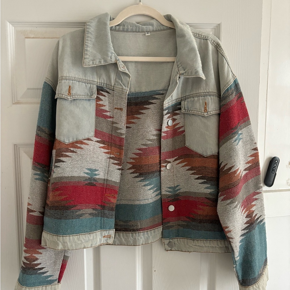 Aztec Patterned Denim Jacket